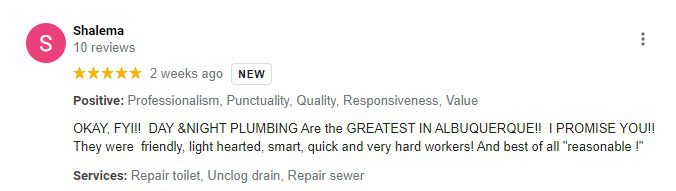 Day and Night Plumbing, Heating, Cooling LLC Customer Review Shalema Jan.. 2022