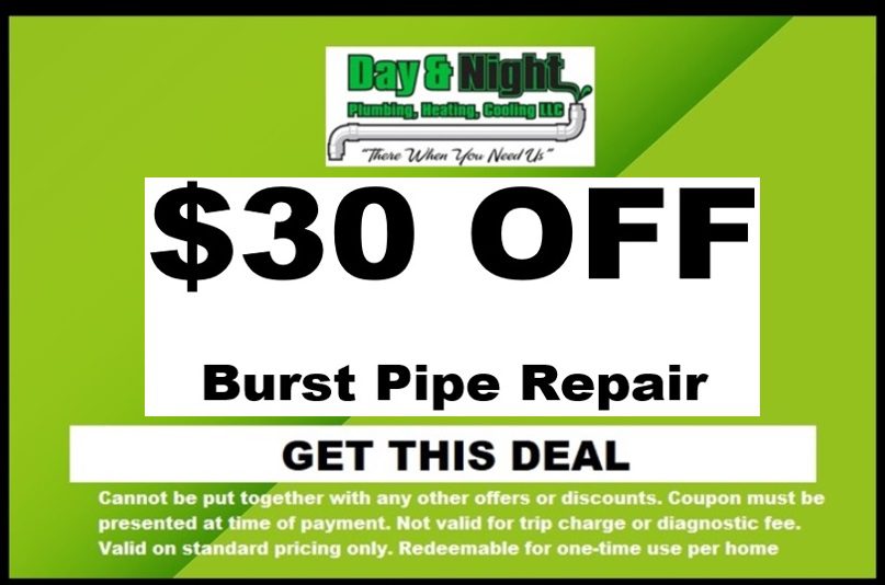 Day and Night Plumbing $30 OFF Burst Pipe Repair Coupon