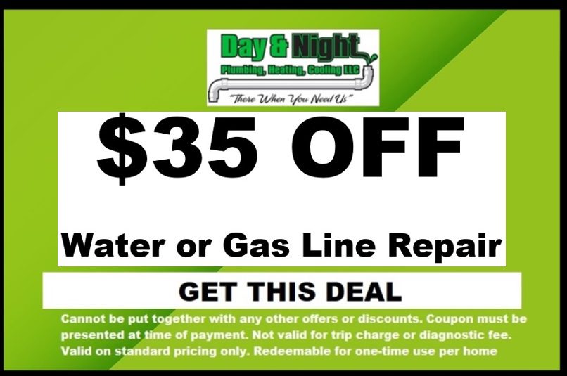 Day and Night Plumbing $35 OFF Water or Gas Line Repair Coupon