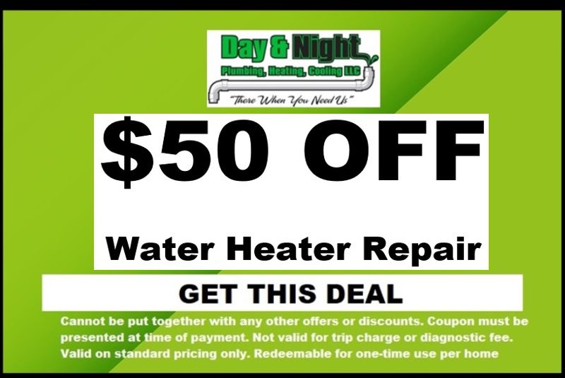 Day and Night Plumbing $50 OFF Water Heater Repair Coupon